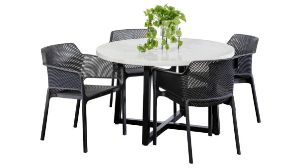 black garden table and 4 chairs